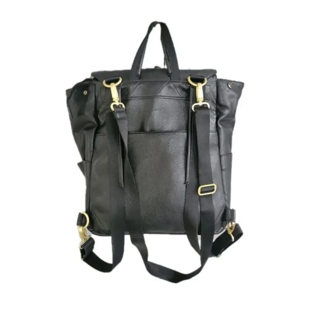 Freshly Picked Classic Diaper Bag Backpack Black Vegan Leather Large‎